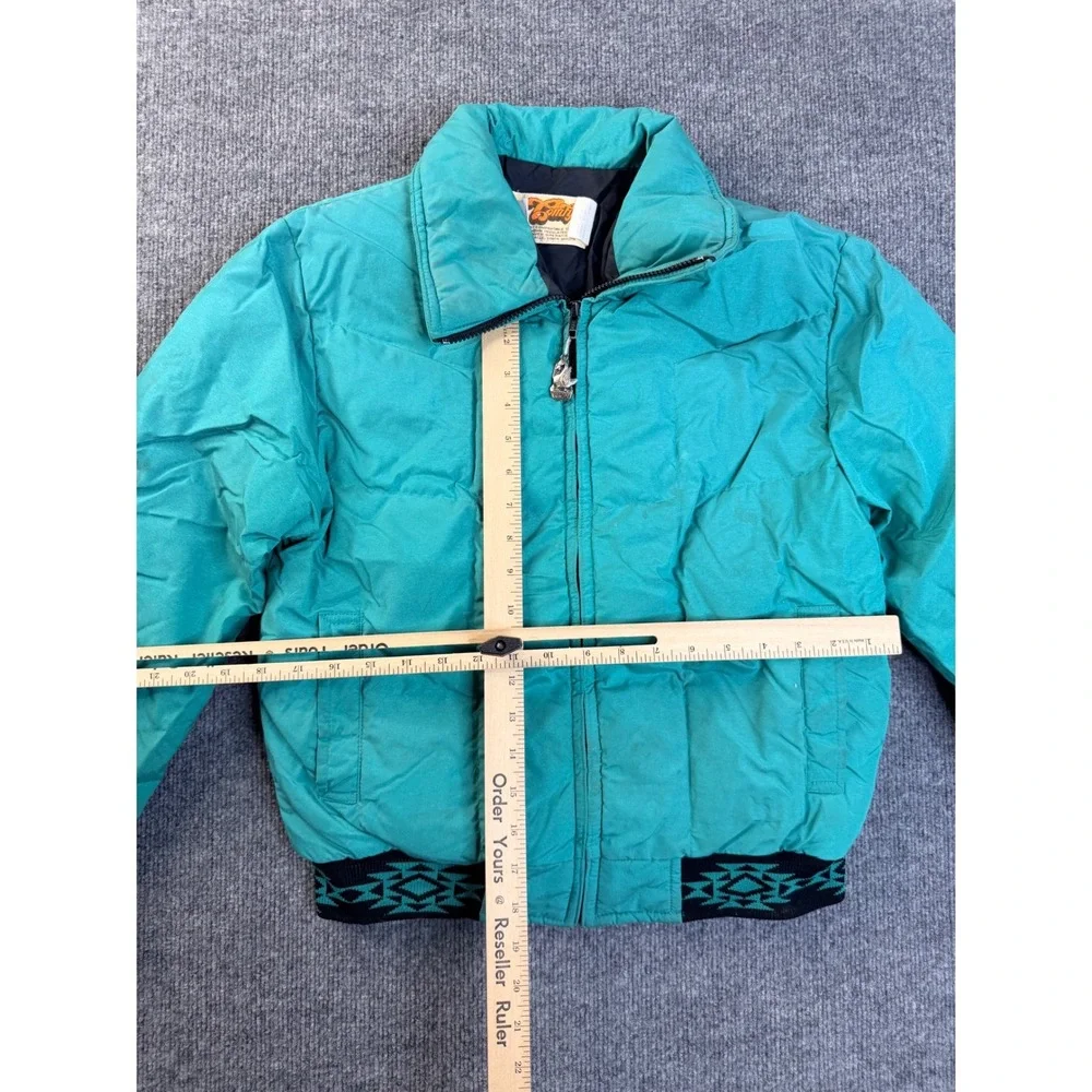 Vintage Comfy Down Puffer Jacket Womens 10 Teal Green USA Made 90s Southwestern